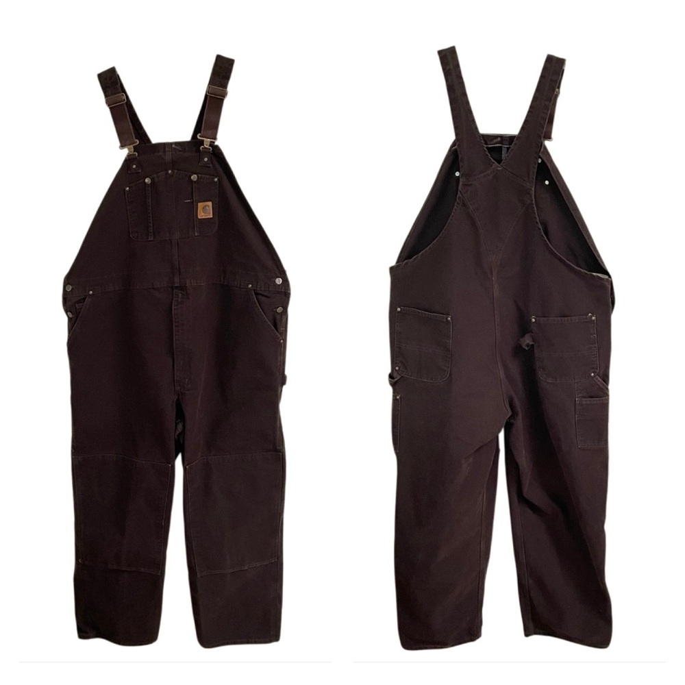 Vintage Carhartt R06DKB Bib Overalls Mens *50x32 Brown Double‎ Knee Workwear